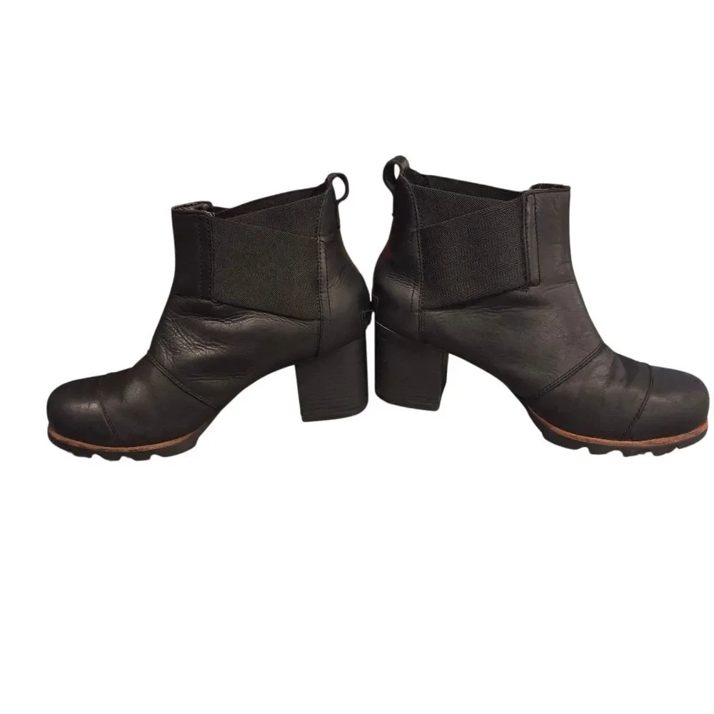 SOREL Womens Addington Chelsea Black Leather Chunky Heel Boots Size 9